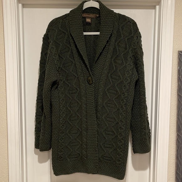 Inis Crafts Cardigan Sweater Green Wool Size Large - Picture 7 of 9